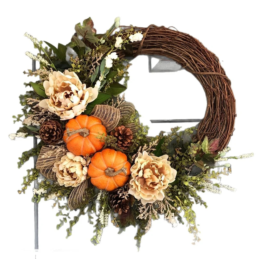 Pumpkin Centerpiece Thanksgiving Wreath Thanksgiving Decor Pumpkin Decoration Maple Leaves Silk Flowers For Front Door