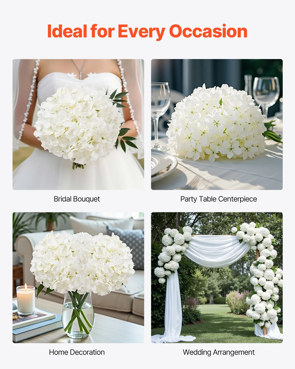 Artificial Flowers Real Looking White Silk Fake Hydrangea Bulk Faux Bridal Shower with Stem for DIY Wedding Bouquets