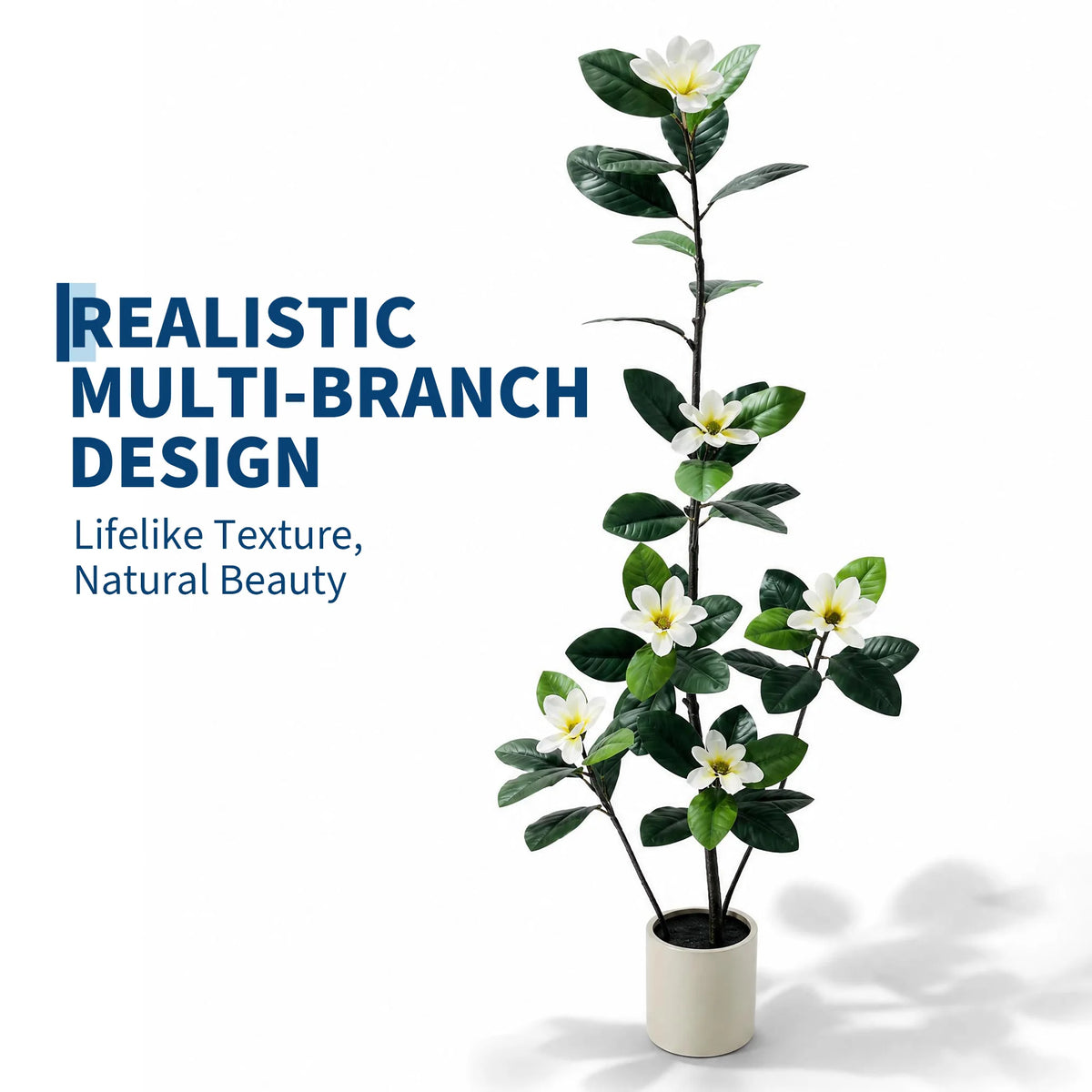 5ft/6ft Artificial Magnolia Tree with White Flowers, Faux Magnolia Plant with Lifelike Green Leaves in White Pot, Fake Flower Tree for Living Room, Entryway, Home Indoor Decor