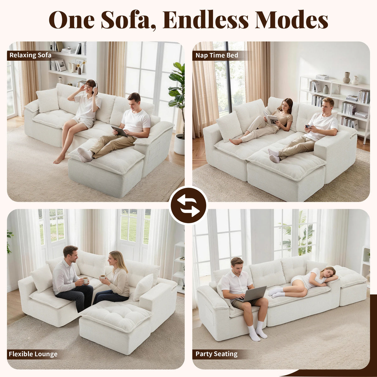 110" Modern L Shape Boneless Cloud Sectional Sofa, Chenille Deep Seat Modular Couch with Ottoman, No Assembly Needed