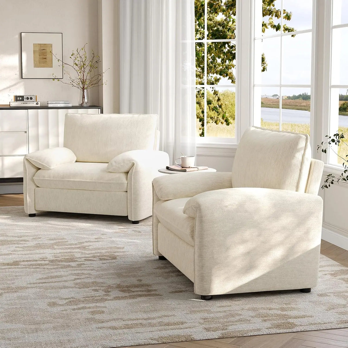 Oversized Plush Chenille Accent Chair - High Back Reading Armchair with Thick Padded Cushion, Modern Living Room Bedroom Lounge Chair