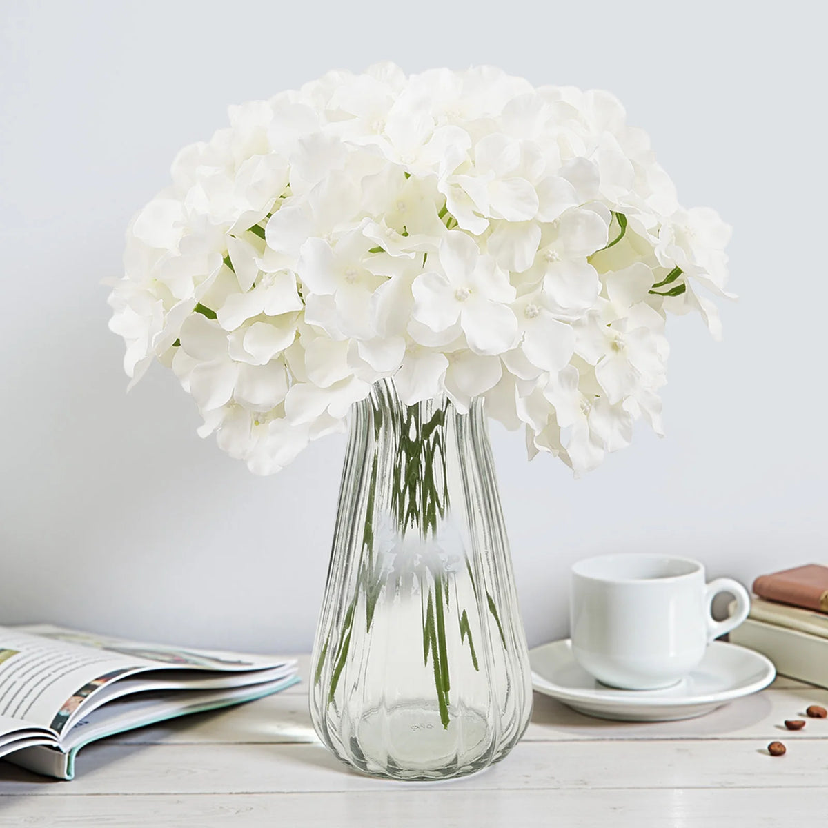 Artificial Flowers Real Looking White Silk Fake Hydrangea Bulk Faux Bridal Shower with Stem for DIY Wedding Bouquets
