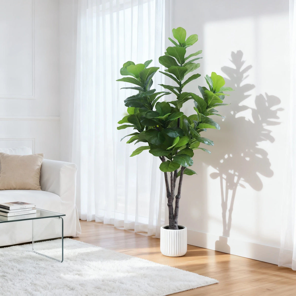 Lifelike Artificial Fiddle Leaf Fig Tree 6FT with Tall Exquisite Planter Faux Ficus Lyrata Fake Floor Plant with Lifelike Leaves& Pebbles, for Outdoor Indoor Home Office, Living Room Decor