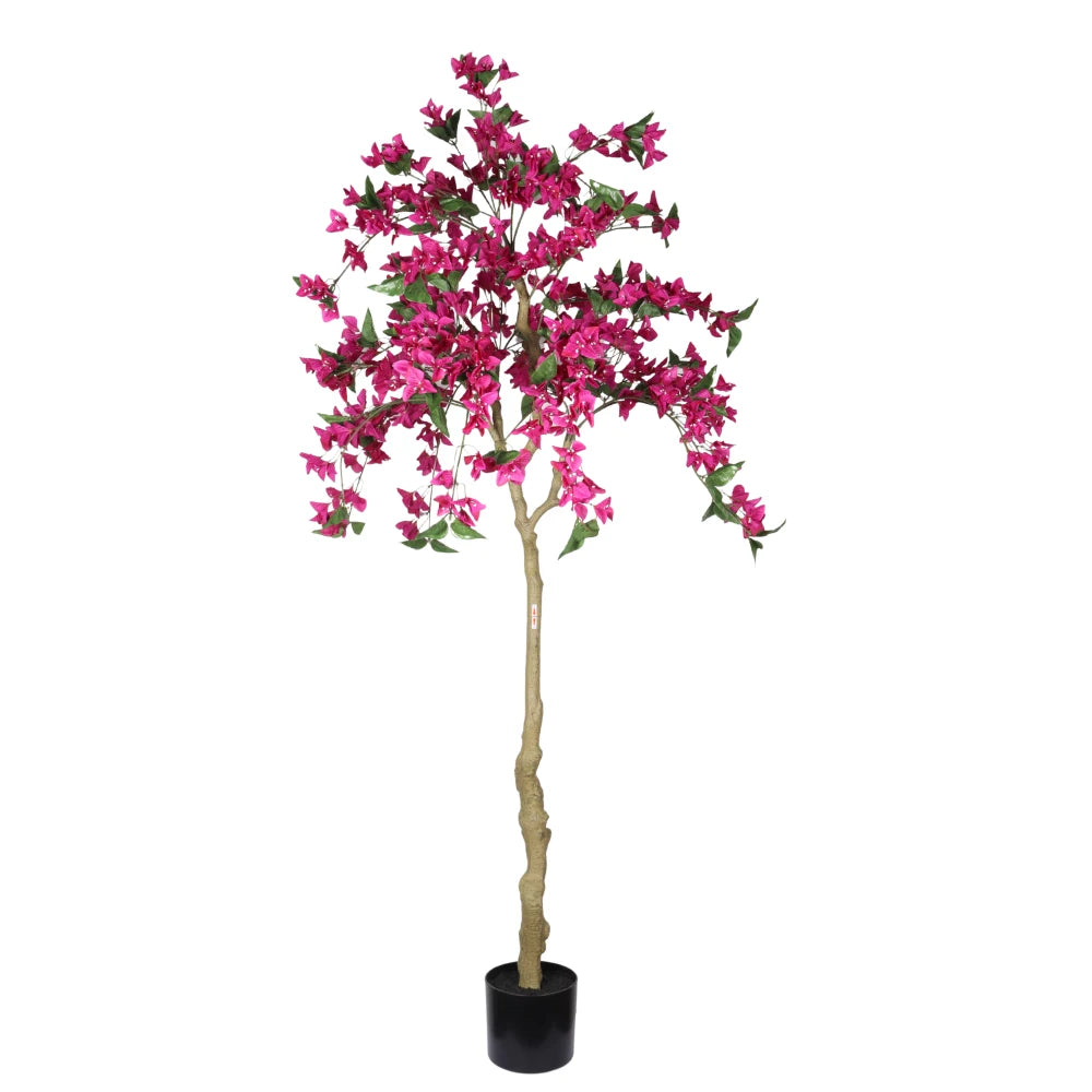 6FT Artificial Bougainvillea Tree with Black Plastic Pot, Realistic Flowering Fake Plant for Indoor Home Decor, Potted Faux Tree, 1pc/set