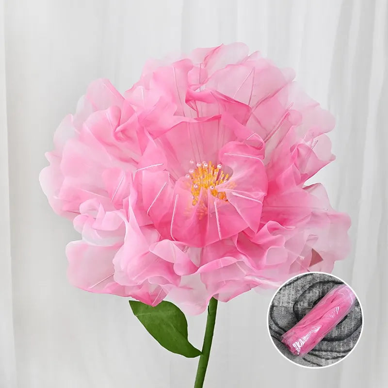Artificial Realistic Silk Poppy Pink Large Flower Head Home Party Decoration Layered Fluffy Petals Floor Display Fake Flowers 