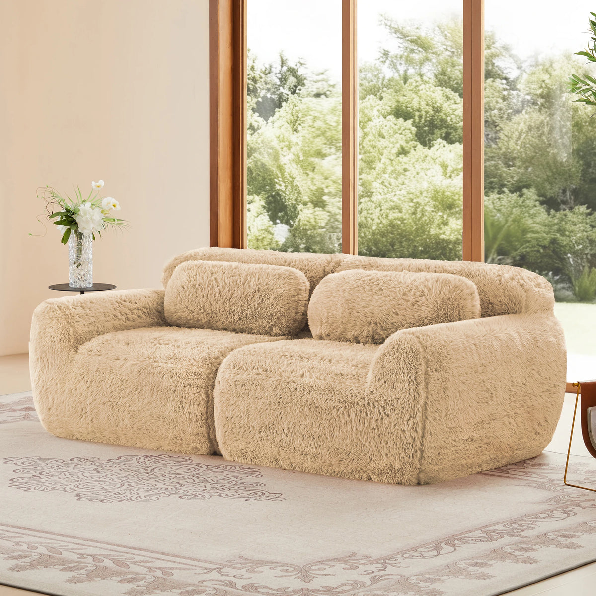 2-Seater Modular Sectional Sofa, 40" Plush Fabric Couch with Non-Slip Base, 32D High Density Sponge No Assembly Required with Throw Pillows for Living Room, Gray
