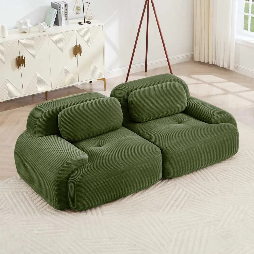82" Loveseat Sofa in Luxury Corduroy Fabric, Modular 2-Seat Couch with Curved Armrests and Non-Slip Base, No assembly required, High-Resilience Sponge for Living Room Bedroom, Olive Green