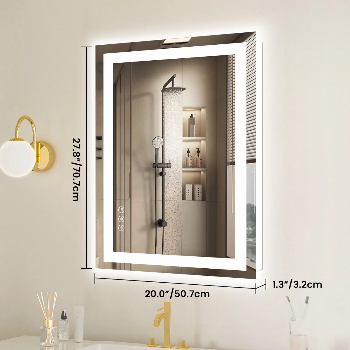 36"x 24"LED Bathroom Vanity Mirror for Wall Memory Function Tempered Glass with Front Light and Backlit For Living Room