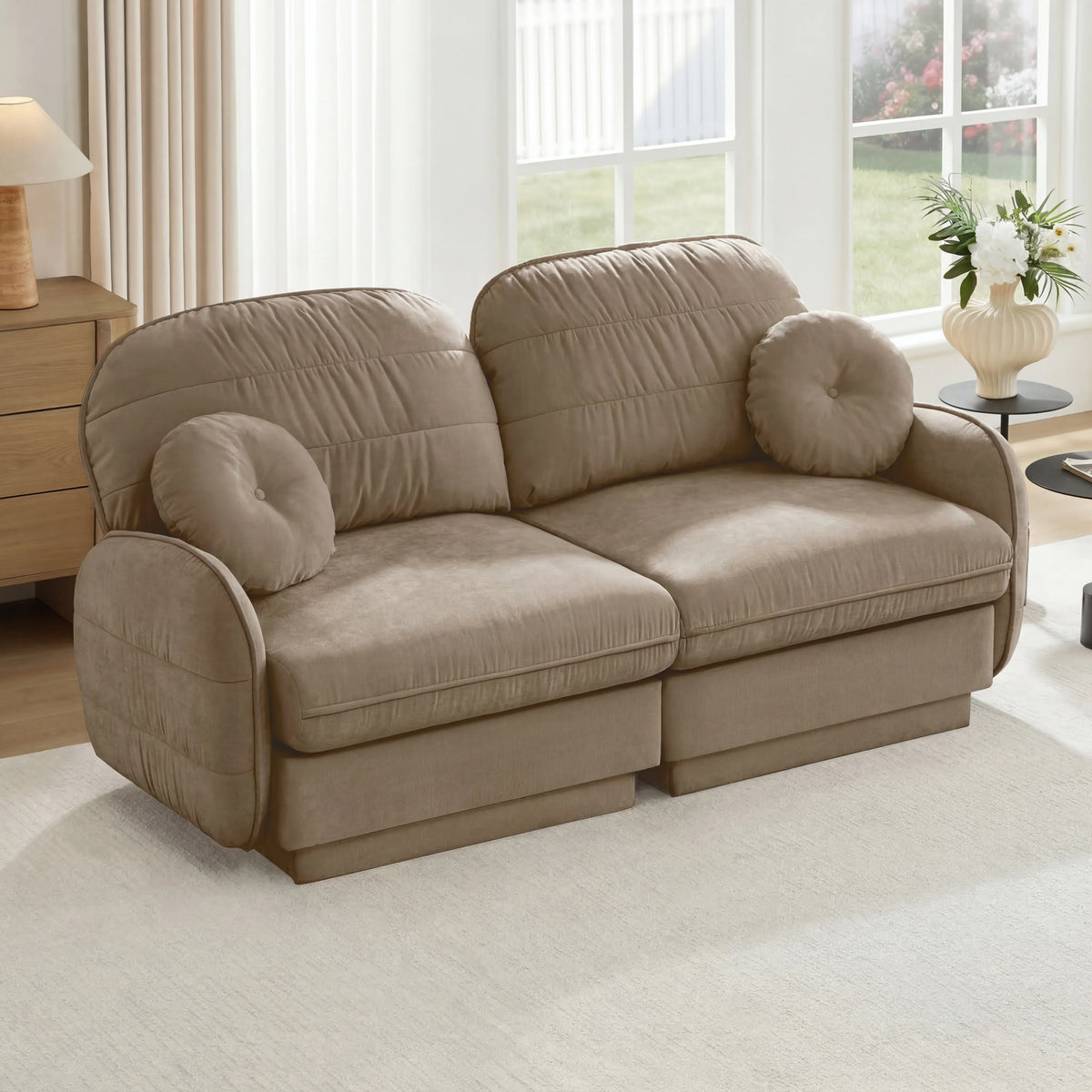 Chenille Loveseat Sofa 2-Seater Cloud Sofa with Round Pillows, Deep Seat Sofa Couch For Living Room