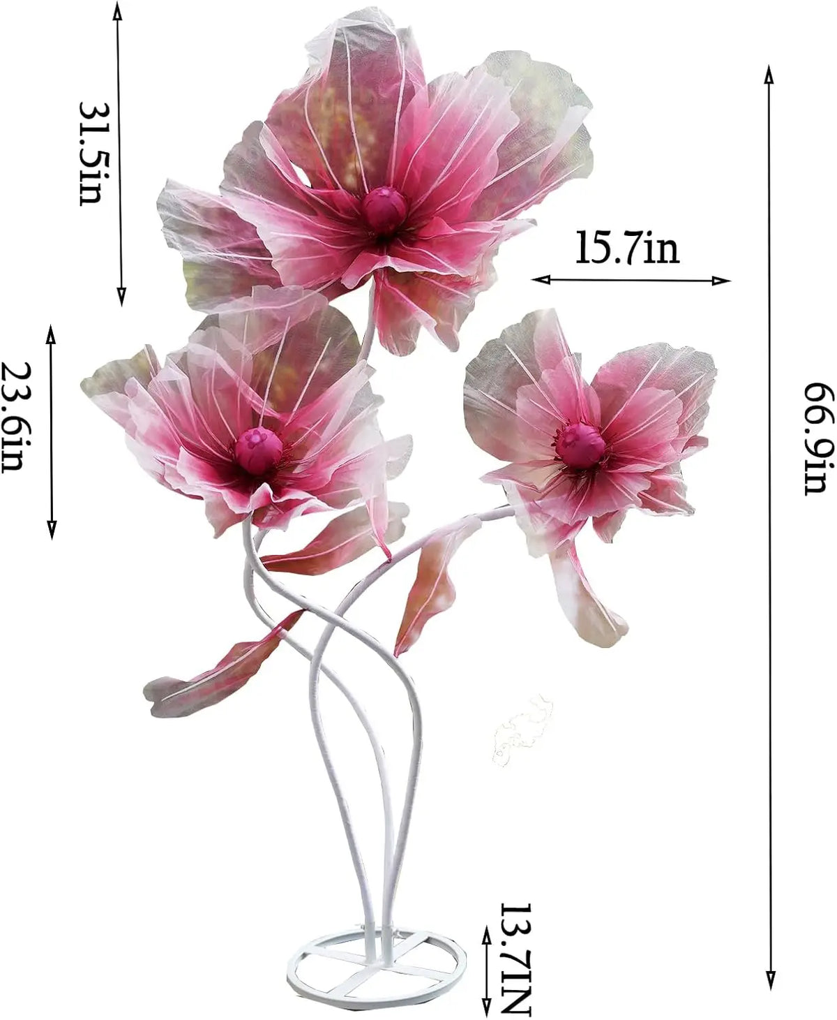 Giant Flowers For Decoration,66.9" Tall Floor Standing Life Size Silk Flower Decor - 3 Large Artificial Flowers With Stand