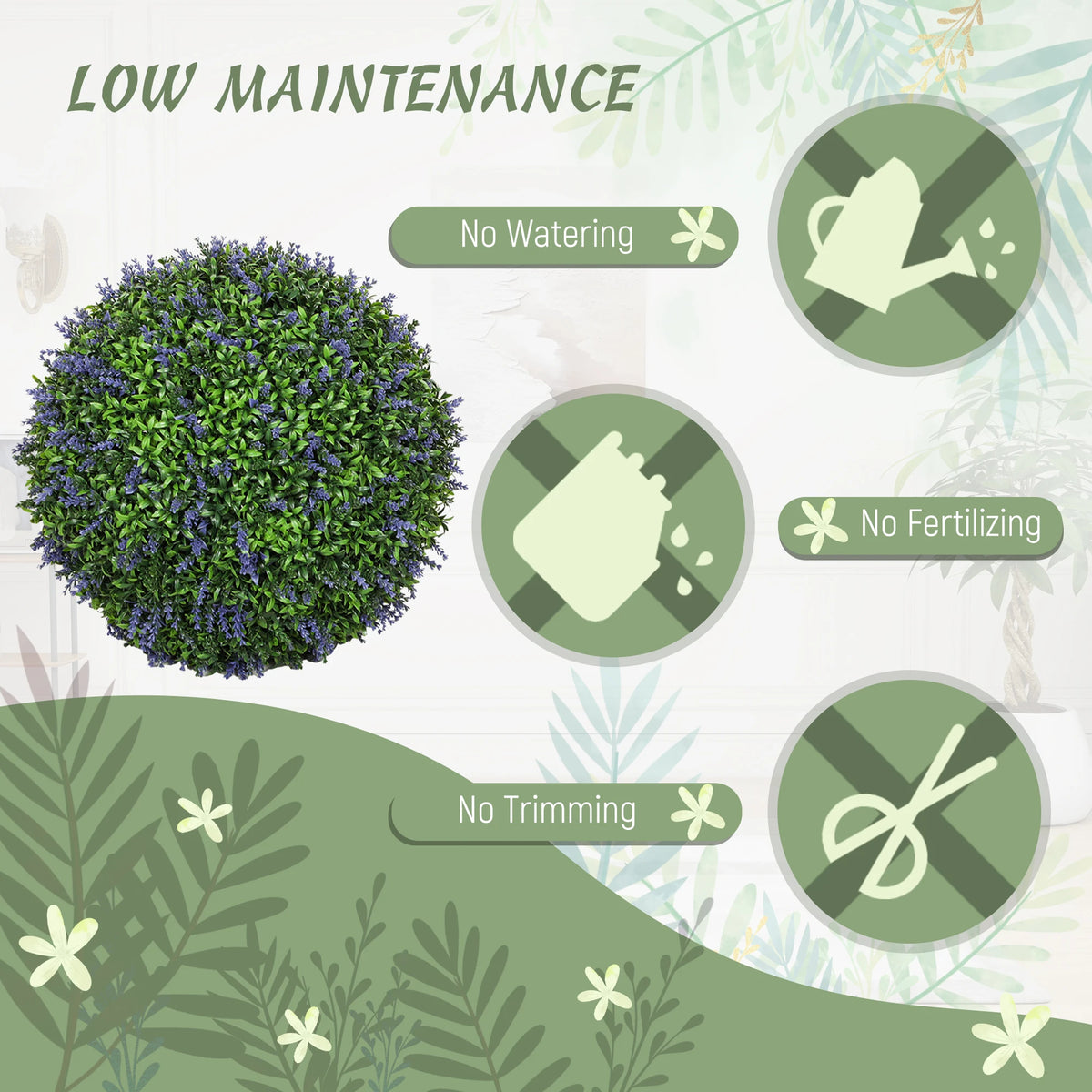 Artificial Boxwood Topiary Ball with Lavender Set of 2 16.5 Inch Faux Plant, UV-Protected Anti-Fading Fake Plants for Home Indoor Outdoor Porch, Purple