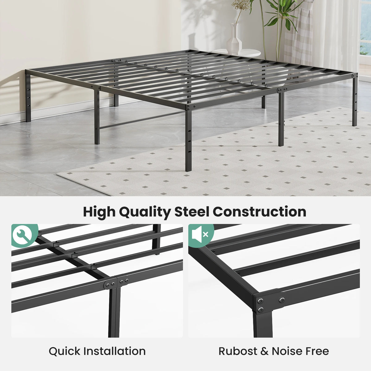 16 Inch Platform Bed Frame Full Size Metal Platform with Storage Sturdy Steel Slat Support Bedroom Bed Heavy Capacity