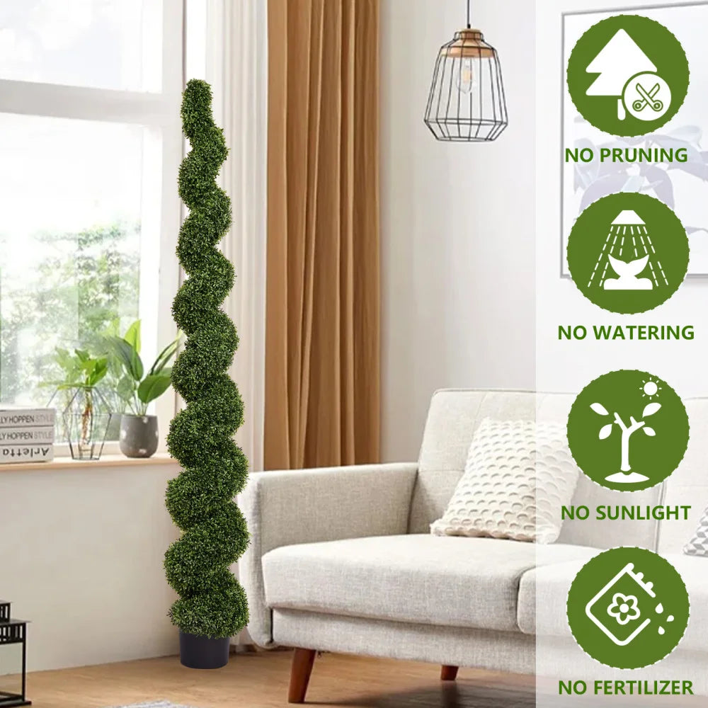 Spiral Topiary Trees Artificial Outdoor Faux Boxwood Plants Large Twisted Green Potted Trees for Garden Front Porch Patio Planter Decoration, 1pc/set