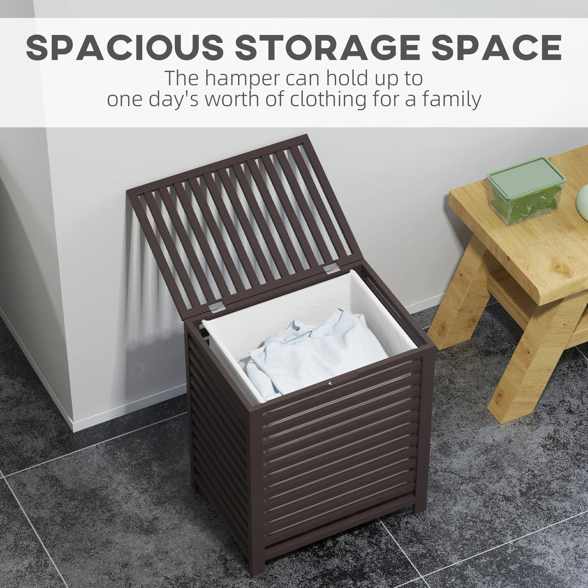 Bamboo Laundry Hamper with Lid, Laundry Basket with Removable Liner Bag, Dirty Clothes Hamper, 19.75 x 14.25 x 23.5 Inches, Coffee