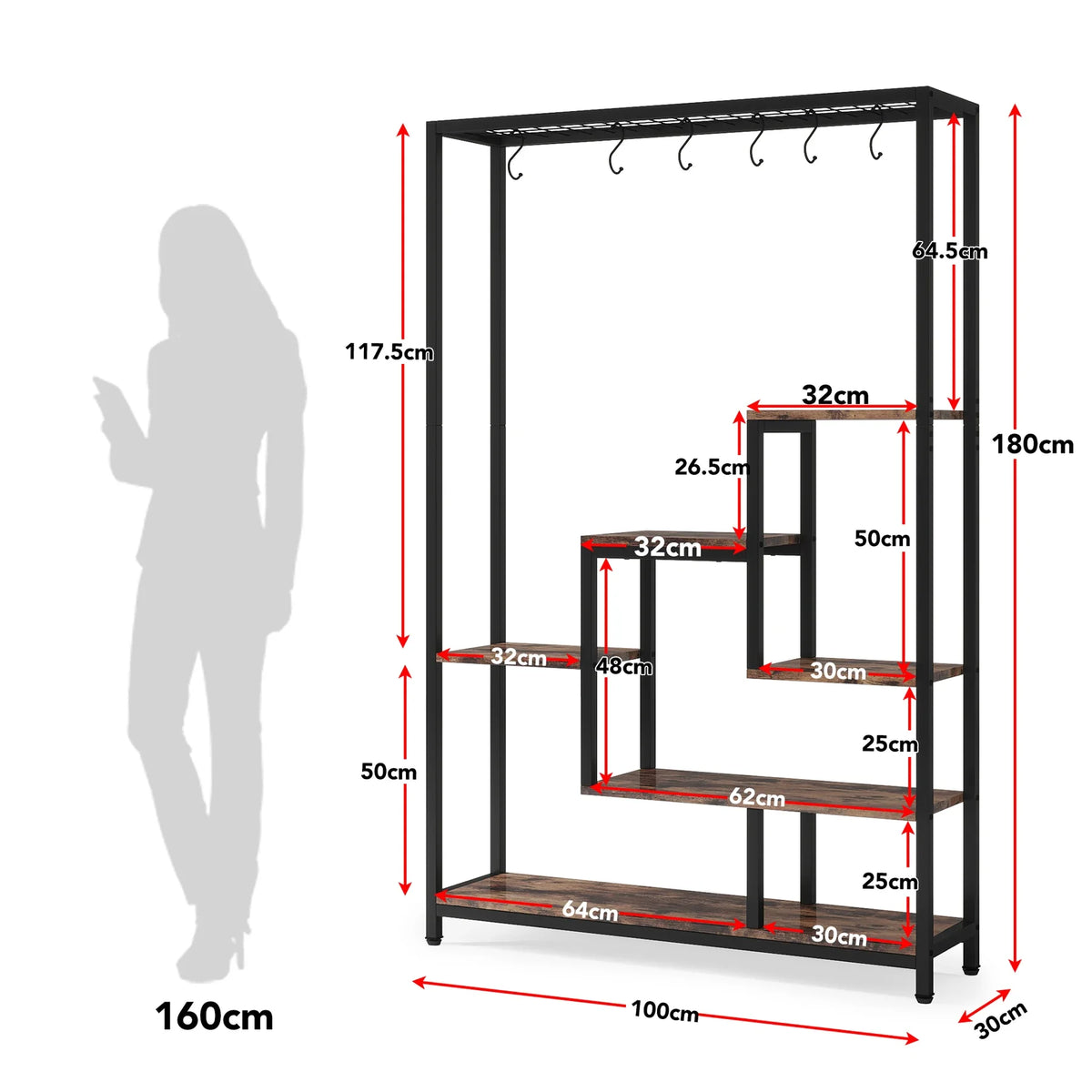 5 Tiers Tall Indoor Plant Stand 70.9 inches Large Metal Plant Shelf with 10 PC S Hanging Hooks for Garden