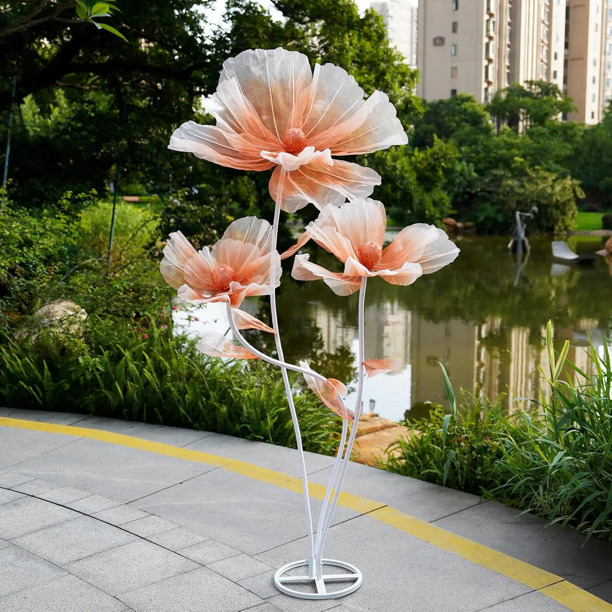 Giant Flowers For Decoration,66.9" Tall Floor Standing Life Size Silk Flower Decor - 3 Large Artificial Flowers With Stand