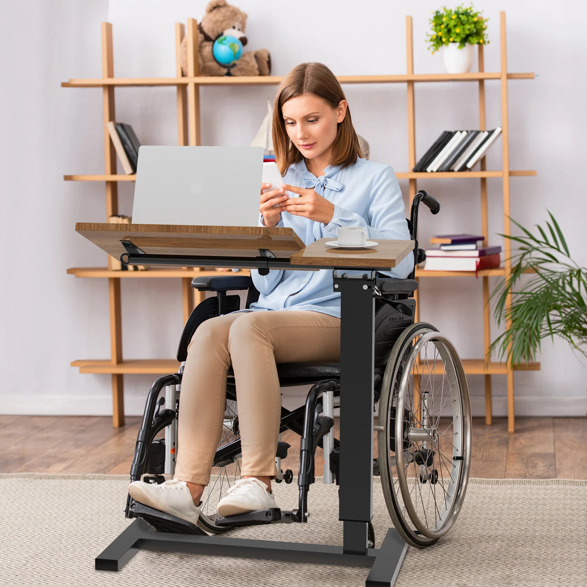 Height Adjustable Overbed Table Bedside desk Laptop Table with Hidden Rolling Wheels