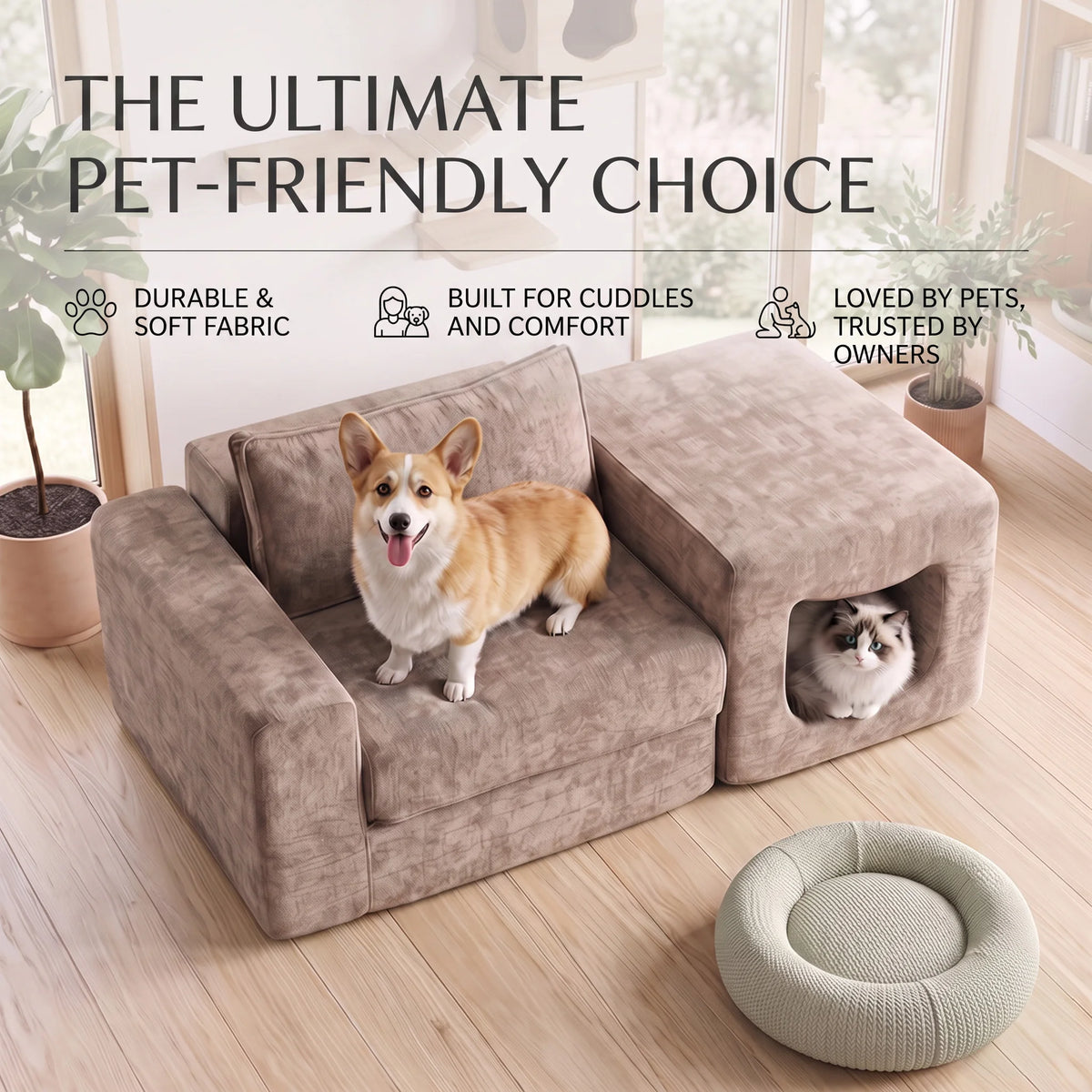 US Local Stock Compressed Modular Chenille Sofa Built‑in Pet Cave No Assembly Pet‑Friendly Couch For Living Room Apartment Small Space