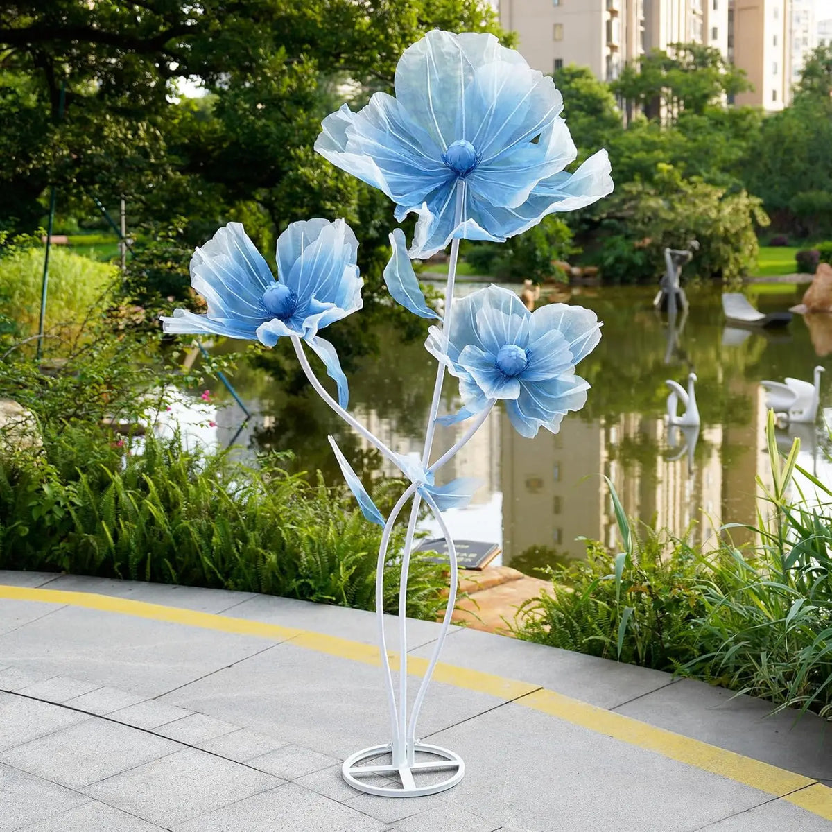 Giant Flowers For Decoration,66.9" Tall Floor Standing Life Size Silk Flower Decor - 3 Large Artificial Flowers With Stand