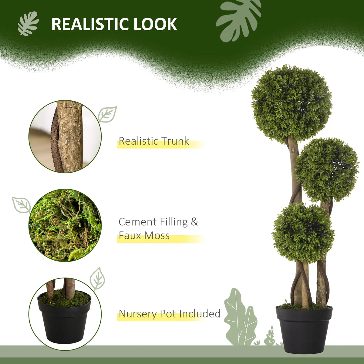 Artificial Plant for Home Decor Indoor & Outdoor Fake Plants Artificial Tree in Pot, 3 Ball Boxwood Topiary Tree for Home Office, Living Room Decor, Light Green