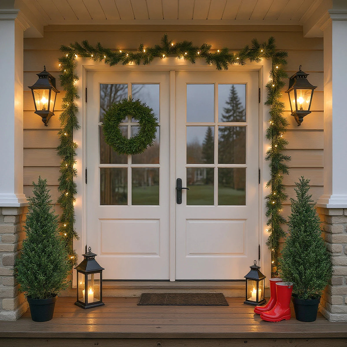 2pcs PE Artificial Cypress Trees, UV Protection, Outdoor Indoor Faux Pine Shrubs Plants in Black Pots for Garden, Patio, Porch, Home Décor 3-4FT