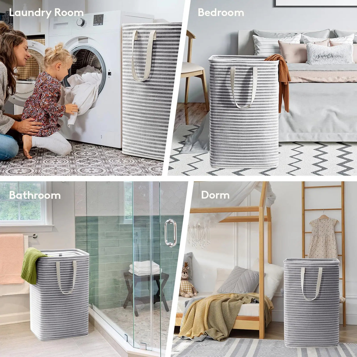 80L Large Laundry Baskets, 2 Pack, Reinforced Handles, Grey Collapsible Laundry Hamper, Dirty Clothes Hamper, Waterproof Freestanding Design for Dorm, Laundry Room, Bedroom, Bathroom