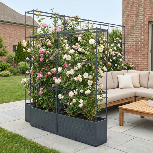 Raised Garden Bed Planter Box with Trellis Self-Watering Plant Support Planter for Climbing Vegetables Plants Outdoor Patio