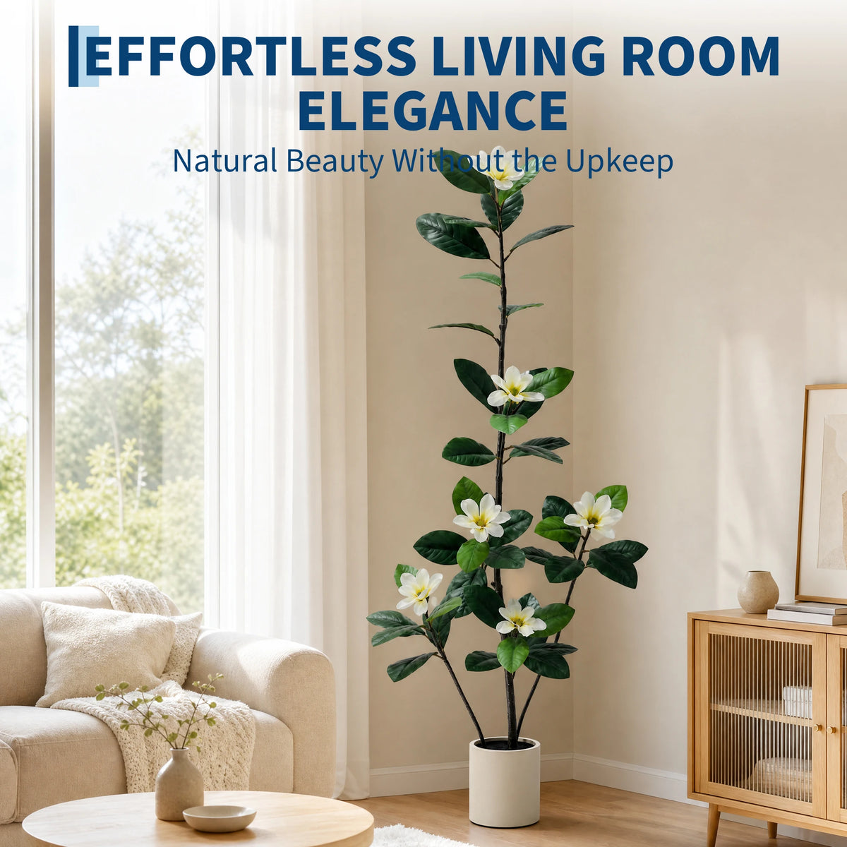 5ft/6ft Artificial Magnolia Tree with White Flowers, Faux Magnolia Plant with Lifelike Green Leaves in White Pot, Fake Flower Tree for Living Room, Entryway, Home Indoor Decor