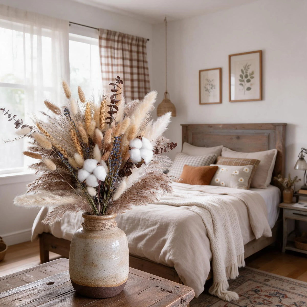 84PCS Pampas Grass Bouquet 17.5in Mixed Dried Flowers Cotton Wheat Stalks Dried Lavender Bunny Tails Eucalyptus Farmhouse Rustic Boho Home Wedding Thanksgiving Fall Decor Table Centerpiece Vase Filler Vase Not Included