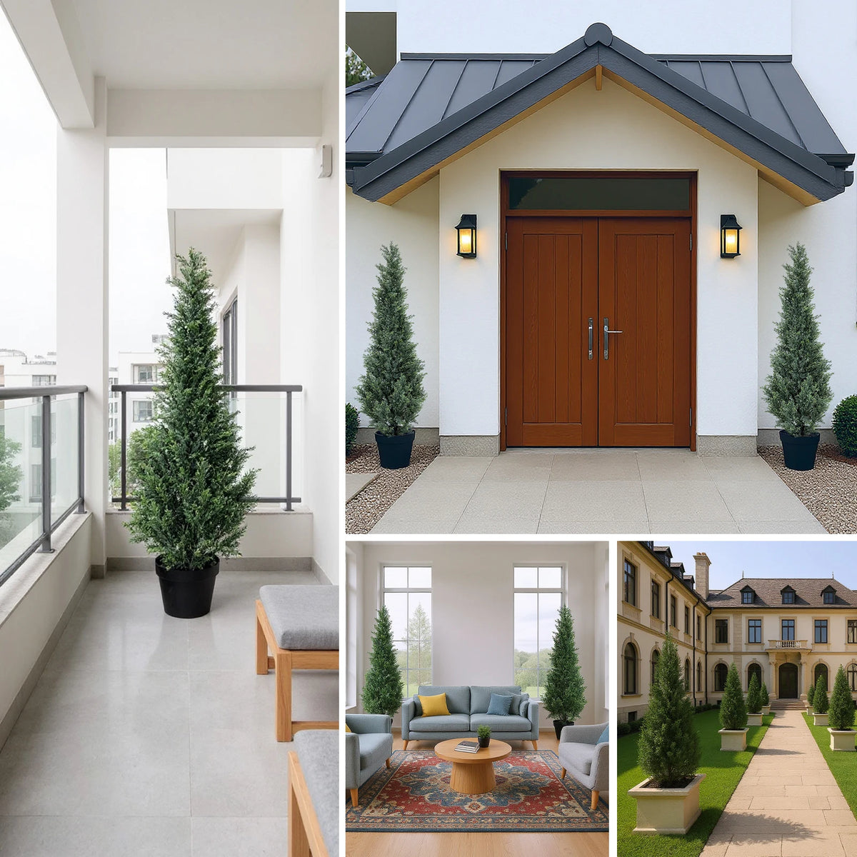 2pcs PE Artificial Cypress Trees, UV Protection, Outdoor Indoor Faux Pine Shrubs Plants in Black Pots for Garden, Patio, Porch, Home Décor 3-4FT