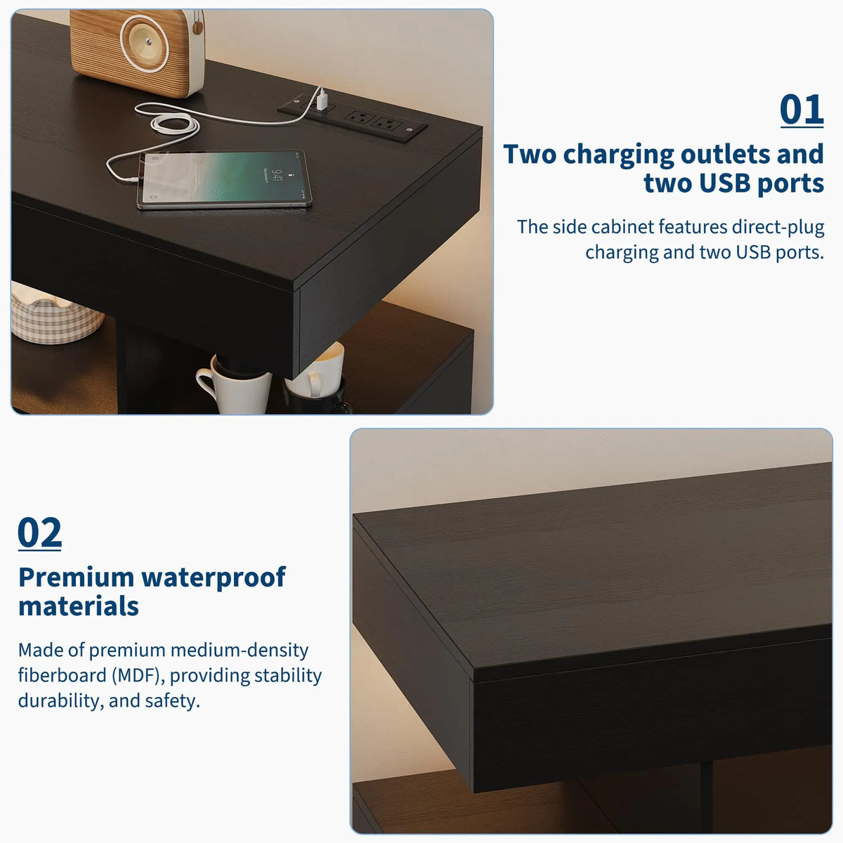 40 Inch Sideboard Buffet Cabinet With RGB LED Lights, Charging Station, 3 Drawers And 2 Doors, Coffee Bar Storage For Kitchen Living Room
