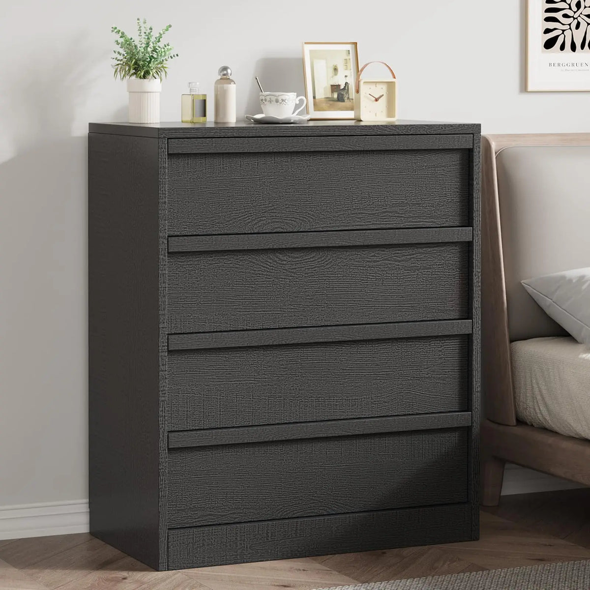 4 Drawer Nightstand Wooden Bedside Table With Large Storage, Modern End Side Cabinet For Bedroom