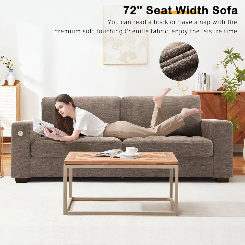 Sofa or Living Room, Comfy Sofa with Medium Firm Seat Cushion, Removable Cover, Wide Armrest ,USB/Type-C Port ,Chenille Fabric Couch