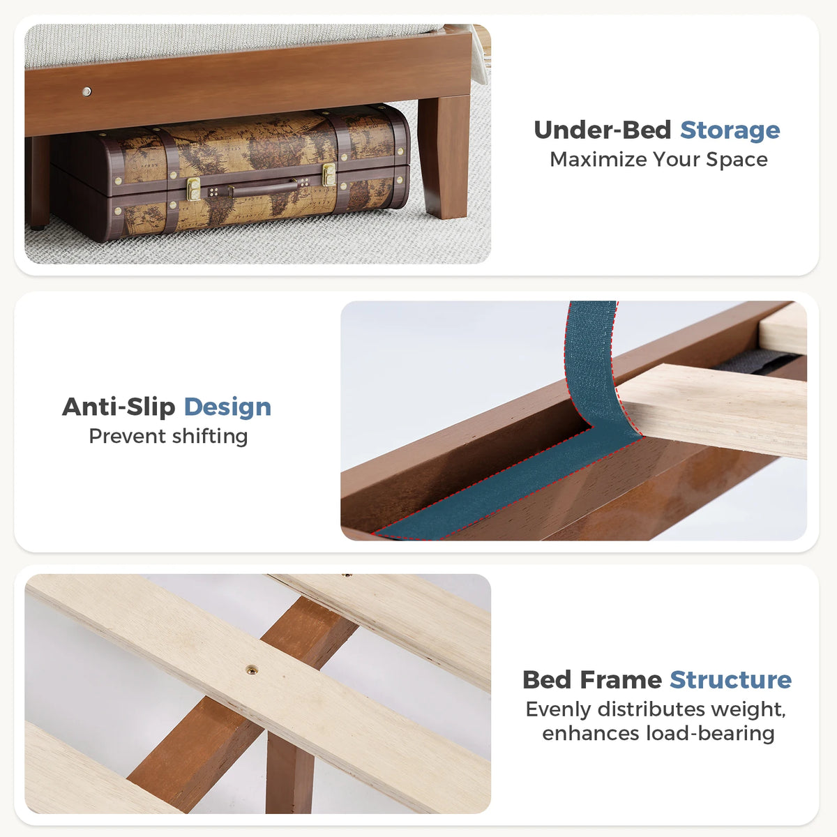 Wood Bed Frame Platform Bed with Headboard Sturdy Solid Wood Slat Support Up to 800 lbs No Box Spring Needed Easy Assembly Noise Free Suitable for Bedroom Furniture
