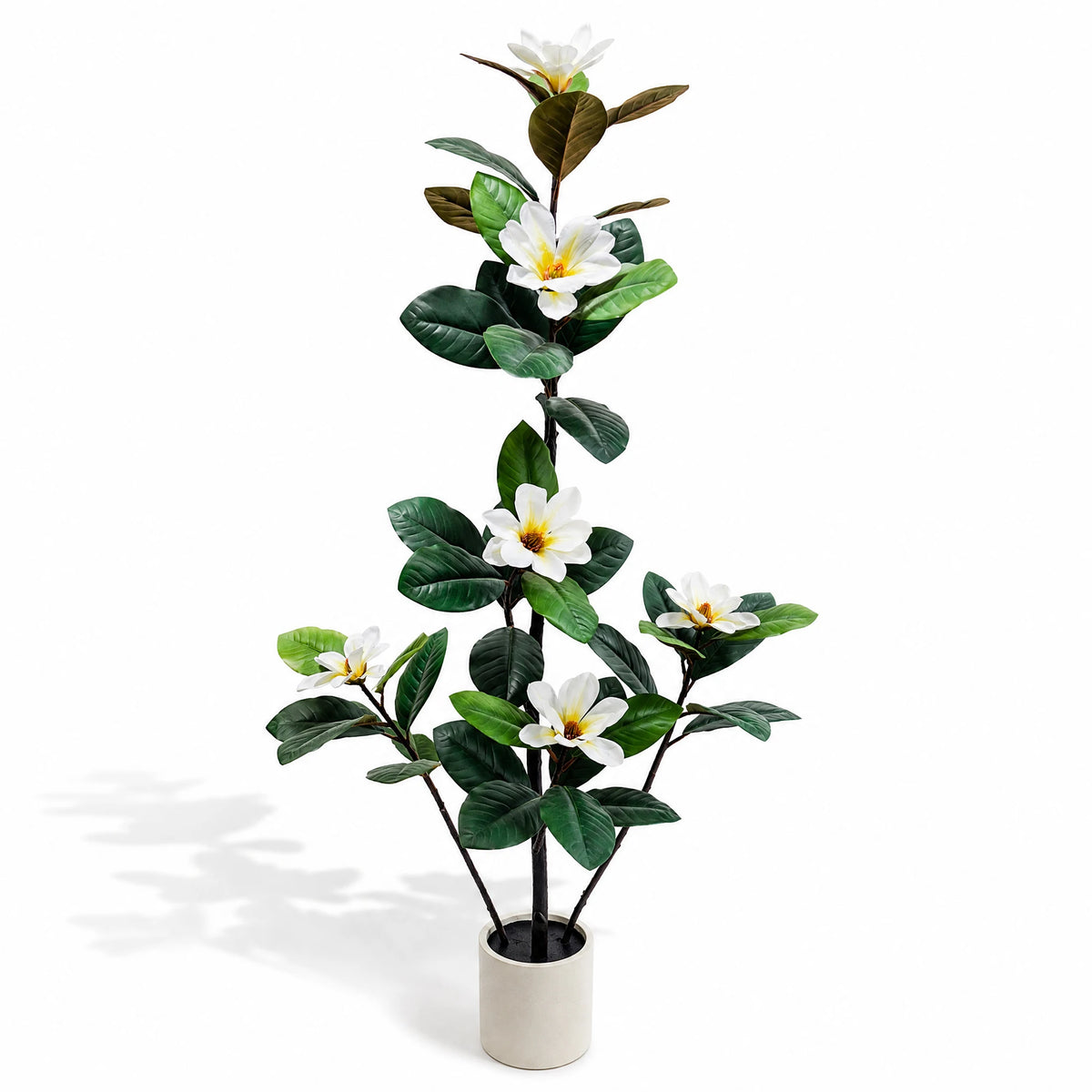 5ft/6ft Artificial Magnolia Tree with White Flowers, Faux Magnolia Plant with Lifelike Green Leaves in White Pot, Fake Flower Tree for Living Room, Entryway, Home Indoor Decor