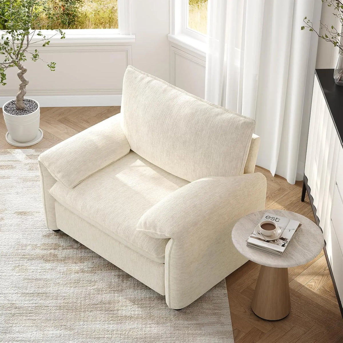 Oversized Plush Chenille Accent Chair - High Back Reading Armchair with Thick Padded Cushion, Modern Living Room Bedroom Lounge Chair