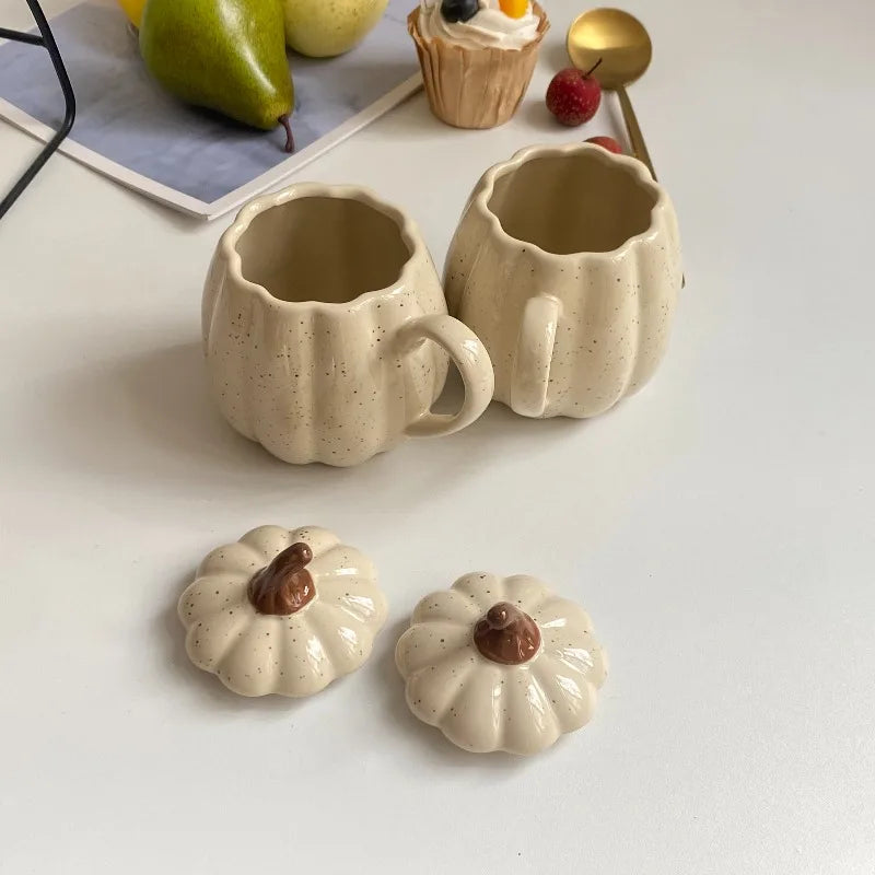 Nordic minimalist ceramic water cup with lids,coffee cup,pumpkin shaped household mugs milk cups,Halloween and Thanksgiving gift