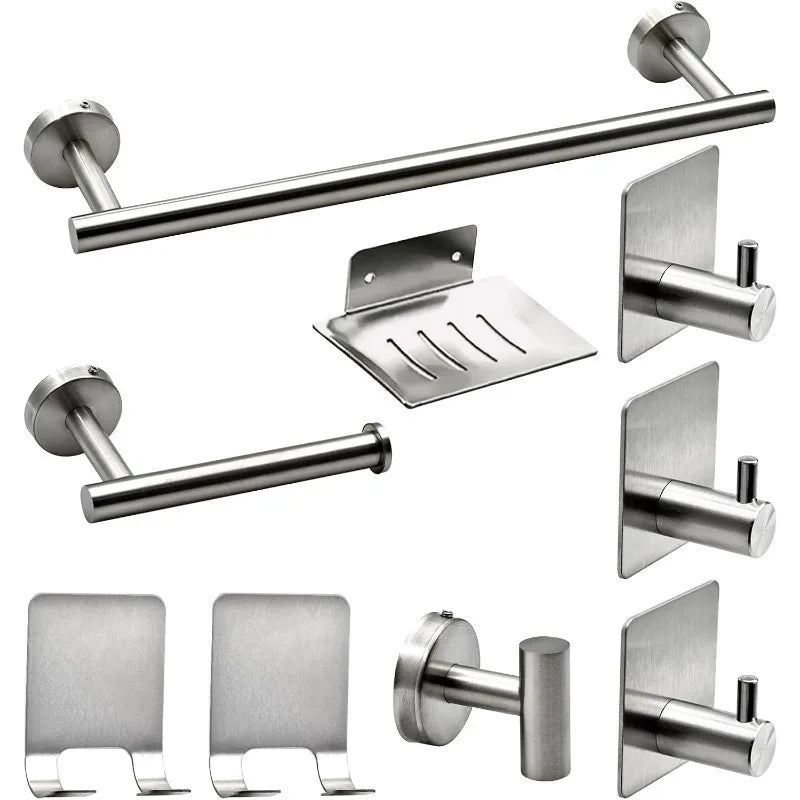 1Set Stainless Steel Wall Hook Multifunctional Towel Hook Toilet Paper Holder Towel Bar Bathroom Accessories