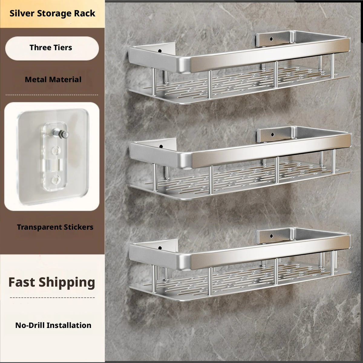 Bathroom Storage Rack, Bathroom Shelves, No-Drill Wall Mount Corner Shelf, Shower Storage Rack Holder