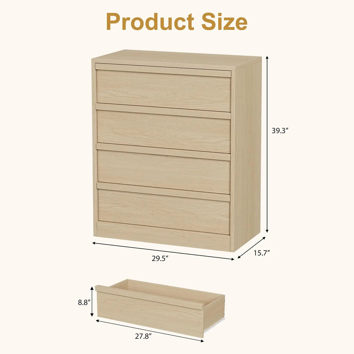 4 Drawer Nightstand Wooden Bedside Table With Large Storage, Modern End Side Cabinet For Bedroom