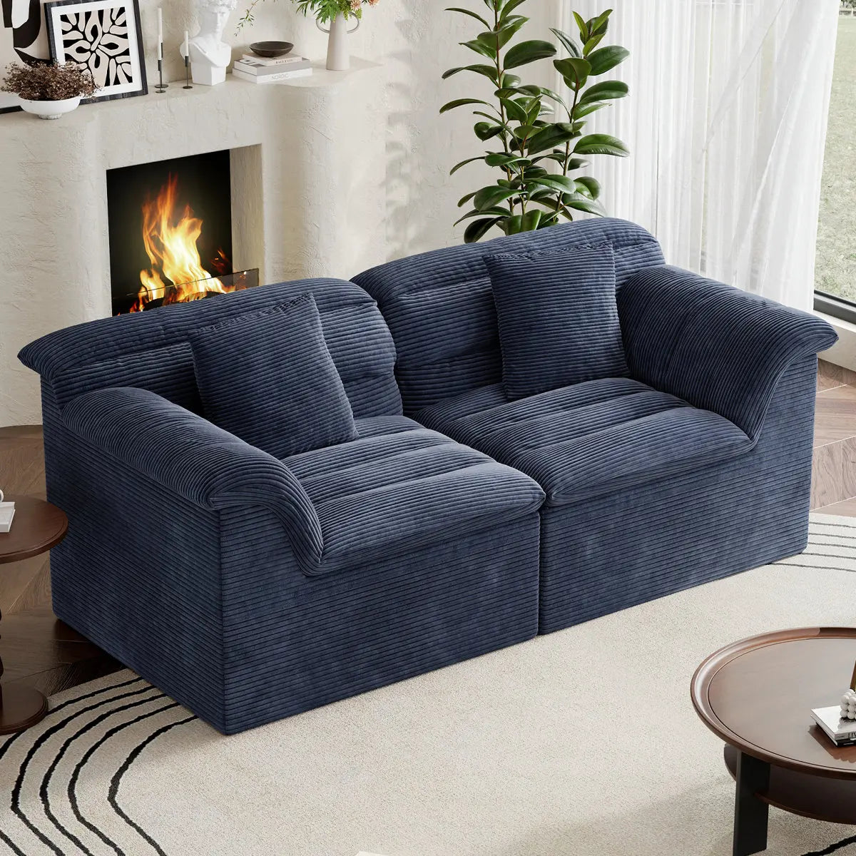 81" Loveseat Sofa with Deep Seat, Corduroy Boneless Couch for Living Room, Office, No-Assembly Required, Blue, Black, Gray