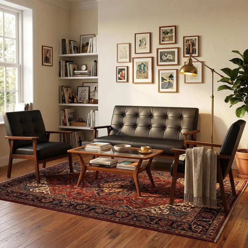 Leather Sofa Couch Set 2 Accent Chairs & 1Loveseat Black faux Leather Loveseat Office Couch or Small Space Waiting Room