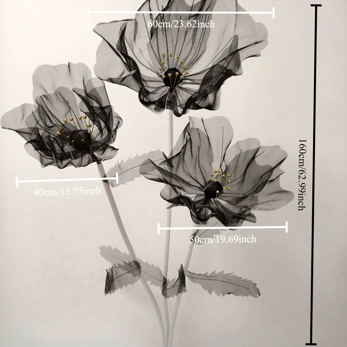 160cm Large Black Silk Poppy Artificial Flowers Wedding Decor Props Road Lead Flower Window Display Garden Yard Home Decoration
