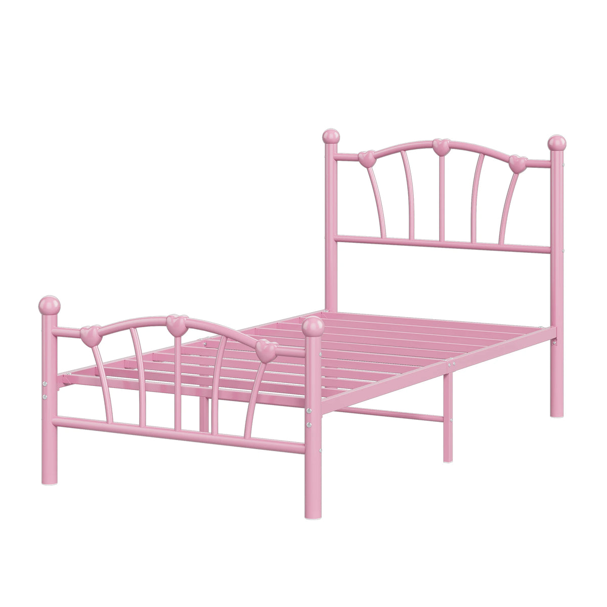 Twin Metal Platform Bed with Heart-Shaped Headboard and Footboard - Sturdy Slats - Silent - with Under-Bed Space, Without a Box Spring - White