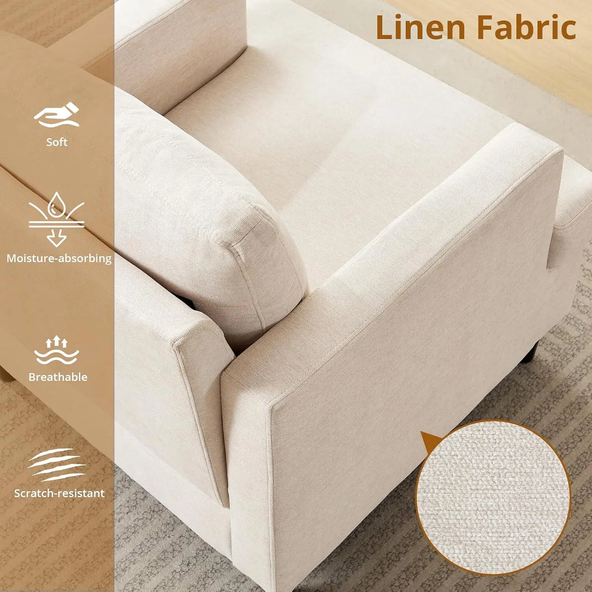 Mid-Century Modern Accent Chair Linen Fabric Reading Armchair Deep Seat High-Density Foam Solid Wood Legs, Comfy Chair for Small Space, Apartment
