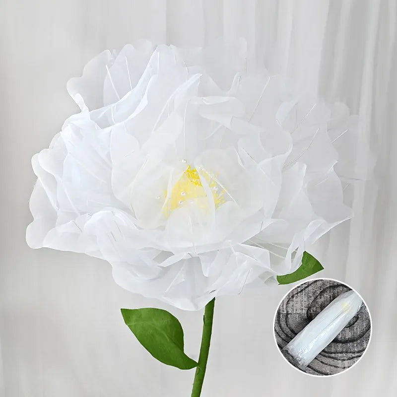 Artificial Realistic Silk Poppy Pink Large Flower Head Home Party Decoration Layered Fluffy Petals Floor Display Fake Flowers 