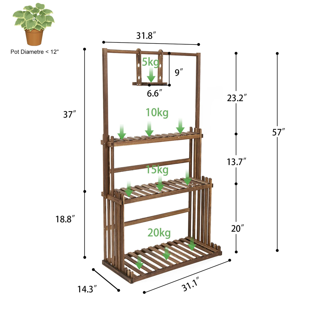3 Tiers Wood Hanging Plant Stand Heavy Duty Garden Tall Flower Display Rack Holder