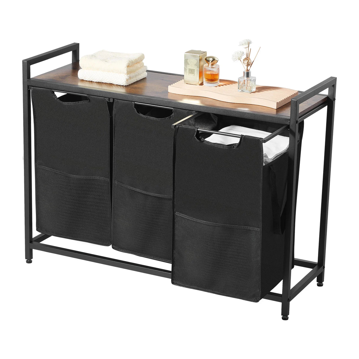 Laundry Sorter Large Laundry Hamper with Metal Frame Freestanding Storage Organizer Baskets for Dirty Clothes, Bathroom