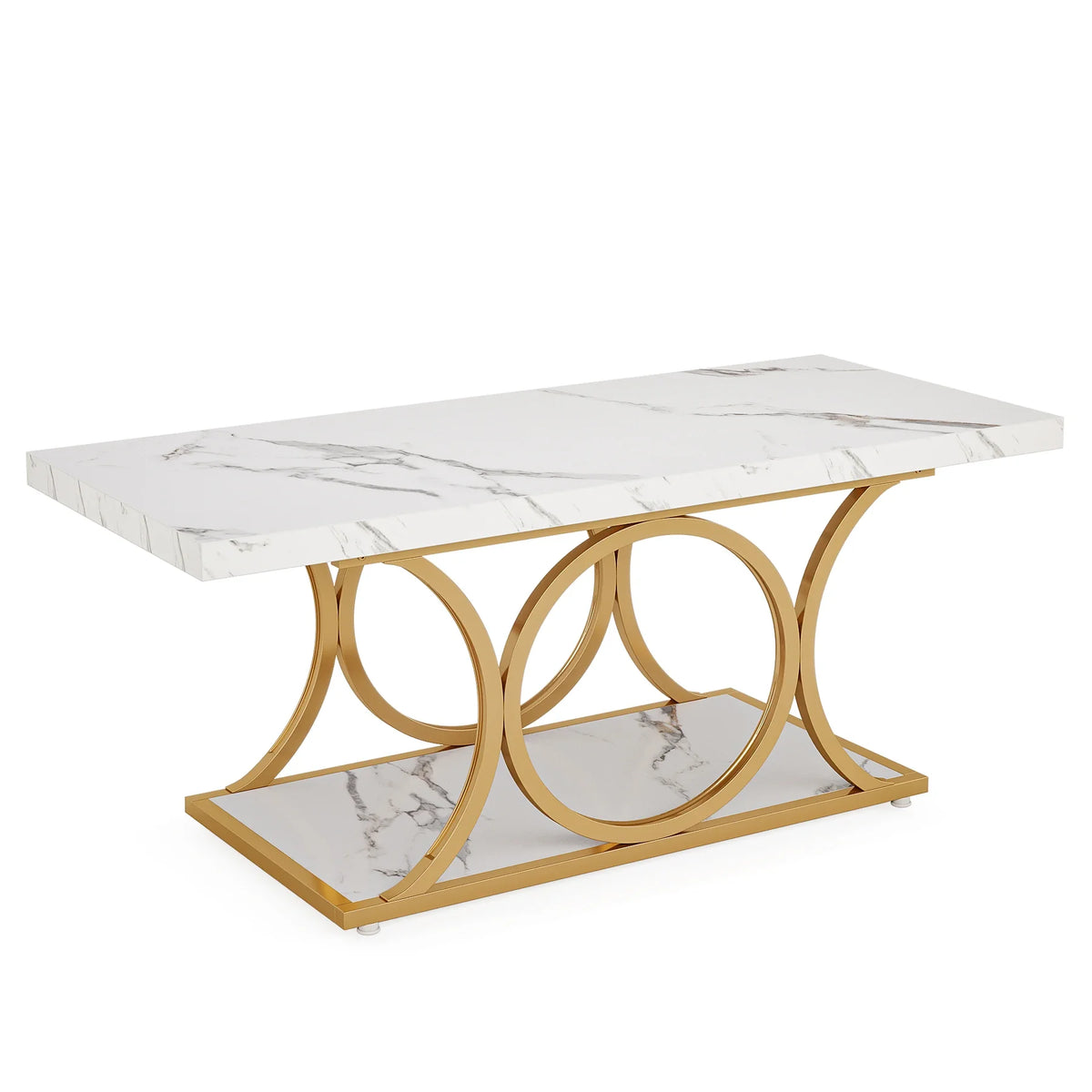 Rectangle Coffee Table, 47.24-inch Modern Coffee Tables for Living Room, 2-Tier Faux Marble Wood Coffee Table