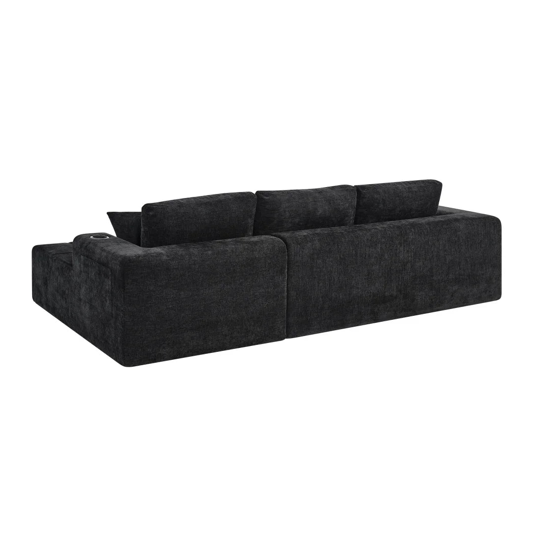 108" L-Shaped Chenille Sectional Sofa, Cloud Couch Sleeper Bed with Cup Holders & Side Pockets, Boneless Living Room Furniture, No Assembly, Black